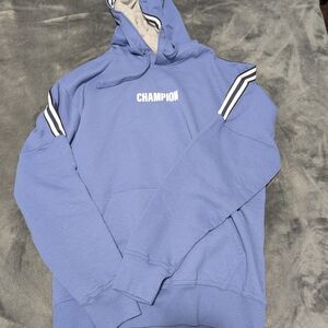 Champion Blue Purple Hoodie with Striped Sleeves